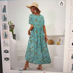 YESNO XS (S)  Bohemian floral maxi dress 100% lightweight cotton 2 pockets EUC